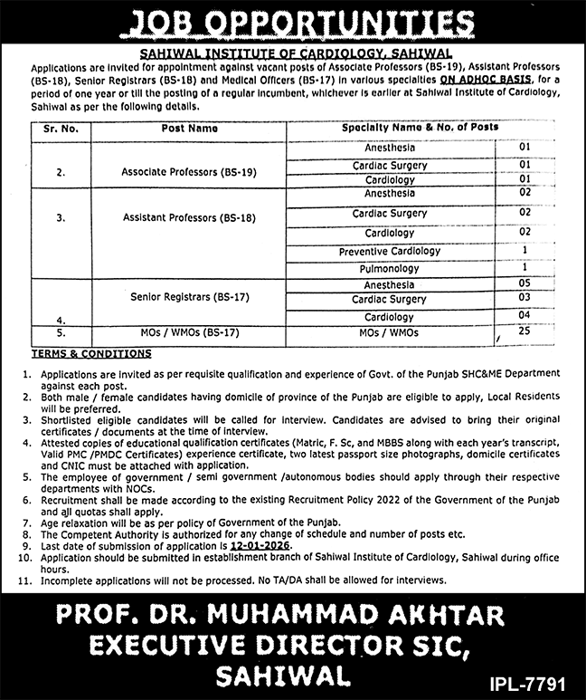 Latest government jobs in Sahiwal