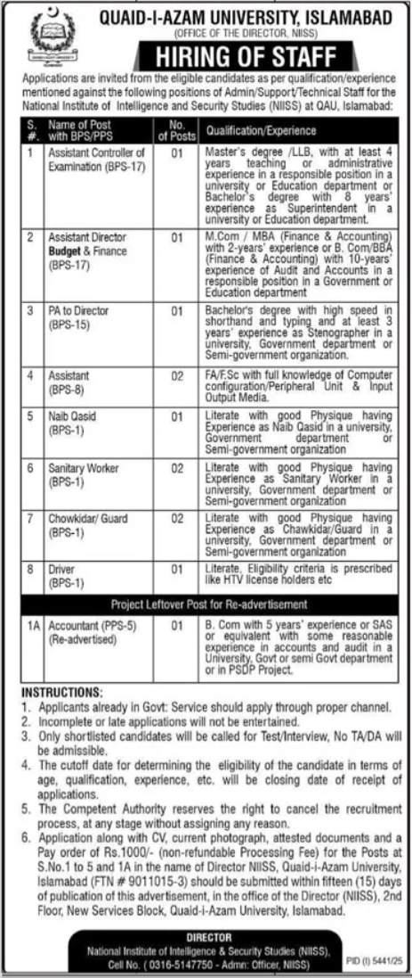 Latest Job Opportunities at Quaid-i-Azam University Islamabad 2026